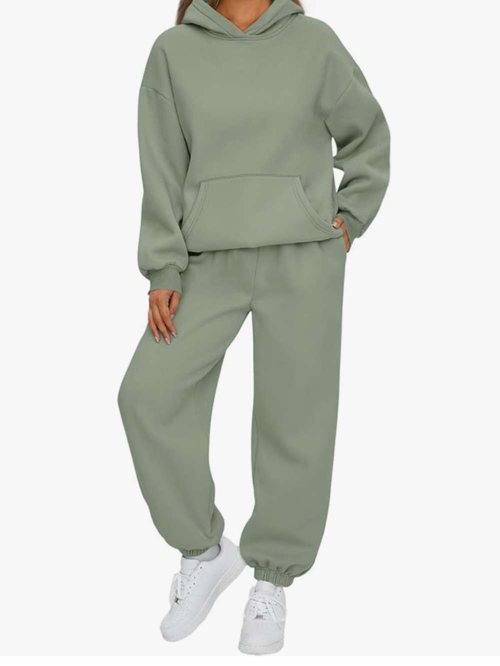 🌿 AUTOMET Sage Green Fleece Sweatsuit Set Size L Hoodie + Joggers  Thick Cozy